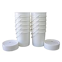10 Buckets and 10 Lids, White (5 Gallon) - Plastic Material (RG5500/10)