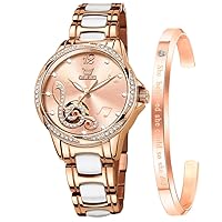 OLEVS Women's Rose Gold Bracelet Watch Gift Set for Women Minimalist Simple Thin Casual Analog Quartz Wrist Watch Waterproof Two Tone