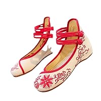 Embroidered Women Canvas Ballet Flats Ankle Strap Ladies Casual Cotton Chinese Embroidery Ballerina Shoes