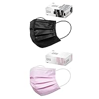 CSD Colo 30 Pcs Black + 30 Pcs Pink Disposable Face Masks Bundle - 3 Ply Breathable Mask with Elastic Ear Loop for Adults