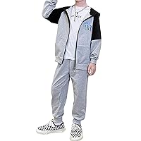 Boys Athletic Sweatsuit - 2 Piece Zip Long Sleeve Hoodie Sweatshirt and Jogger Sweatpants-Coats Jackets Outerwear