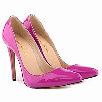 Women Pointed Toe High Heels 4.3 inch/11cm Patent Leather Slip On Pumps Wedding Dress Shoes Cute Evening Stilettos Patent Leather