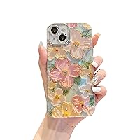 for iPhone 15 Case Bling Camera Lens Protection Glitter Cute Cartoon Kawaii IMD Pattern Design Silicone Shockproof Protective Phone Case Cover for Girls and Women - Green Flower