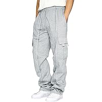 Men's Heavyweight Cargo Fleece Sweatpants Stretch Elastic Waist Joggers Athletic Pants Drawstring Trousers with Pockets