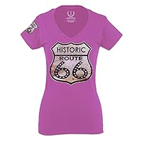 0273. Retro Road California Route 66 cali Republic Vintage for Women V Neck Fitted T Shirt