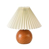 KUNJOULAM Cute Small Pleated Lamp, Modern Bedside Nightstand/Table Lamp with Beige Lampshade, Metal Base for Bedroom, Home Office, Living Room, Kids Dorm with E12 Bulb