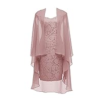 Women's 2 Pieces Lace Mother of The Bride Dress with Jacket Chiffon Formal Evening Dresses 26W Dusty Pink