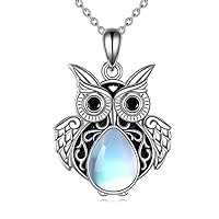 YAFEINI Owl Necklace Gifts for Women Sterling Silver Moonstone Owl Pendant Necklace Owl Moon Jewellery Christmas Gifts for Girls Men