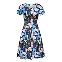 Women's Casual Animal Floral Print Short Sleeve A Line Swing T Shirt Dress Plus Size