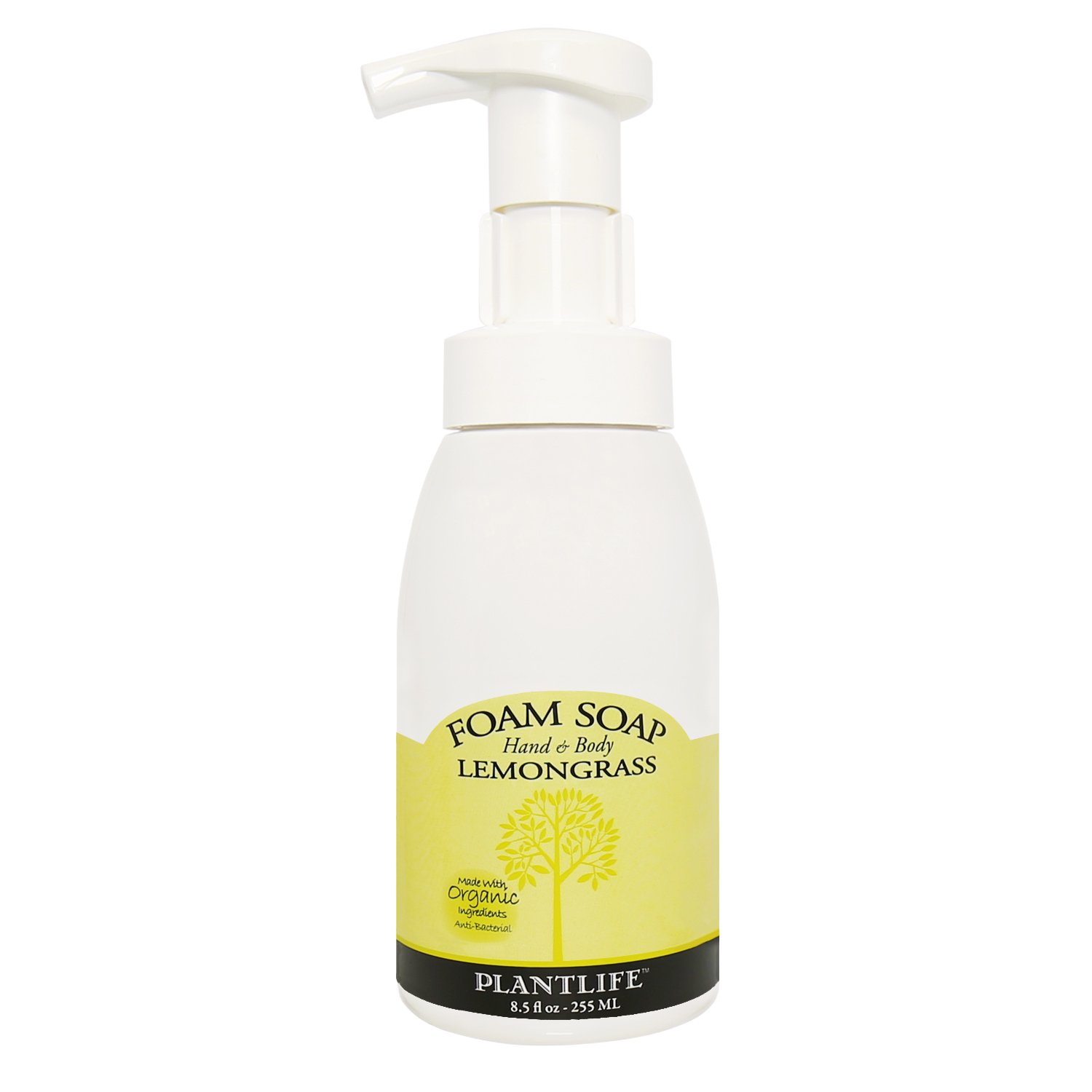 Plantlife Lemongrass Foam Soap - Gentle, Moisturizing, Plant-based Foam Soap for All Skin Types - For use as a Hand & Body wash, Shaving Cream, and Foaming Fun for Kids - Made in California 8.5 oz