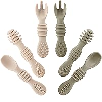 PandaEar Silicone Baby Spoons & Fork Feeding Set (6 Pack) | BPA Free Fist Stage Silicone Self Feeding Utensils for Infant Baby Led Weaning Ages 6 + Months