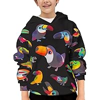 Unisex Youth Hooded Sweatshirt Toucan Pattern Cute Kids Hoodies Pullover for Teens