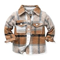 Toddler Baby Boy Girl Wool Blend Plaid Shirt Jacket Long Sleeve Button Down Soft Flannel Shacket Coats for Kids