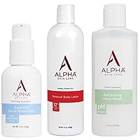 Revitalizing Body with 12% Glycolic AHA 12oz and Refreshing Face Wash | Anti-Aging Formula 6oz and Essential Facial Moisturizer with Hyaluronic Acid 2oz