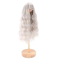 BJD SD Doll Wig,7.3‑8.3in Head Circumference Long Curly Doll Hair Wig Long Deep Curly Doll Hair with Straight Bang Princess Curly Doll Wigs for DIY Doll Making Supplies (Silver