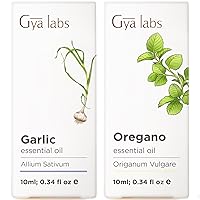 Garlic Essential Oil for Hair & Oregano Essential Oil for Improved Wellness Set - 100% Natural Therapeutic Grade Essential Oils Set - 2x0.34 fl oz - Gya Labs