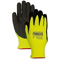 MAGID Padded Palm Level A6 Cut Resistant Work Gloves, 1 PR, Enhanced Liquid Grip, Sandy Nitrile Coated (Nitrix), Size 9/L, Reusable, 15-Gauge HPPE (PPD540), Hi-viz