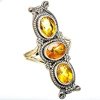 Ana Silver Co Large Faceted Citrine 925 Sterling Silver Ring Size 8.75 - Handmade Jewelry, Bohemian, Vintage RING129159