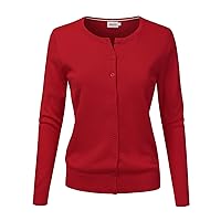 JJ Perfection Basic Button Down Soft Knitted Cardigan Long Sleeve Crew Neck Casual Sweater Jackets for Womens with Plus Size