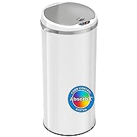 13 Gallon Touchless Sensor Trash Can with Odor Filter System, Round White Steel Garbage Bin, for Home, Kitchen, Pale White 13 Gal