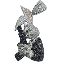DTJEWELS 2.25 CT Black and White Diamond Charm Pendant Bugs Bunny Holding Gun 14K White Gold Over Sterling Silver