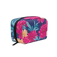 Vintage Floral Pattern With Flowers And Leaves Printing Cosmetic Bag with Zipper Multifunction Toiletry Pouch Storage Bag for Women