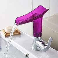 Swivel Bathroom Washbasin Wine Glass Shape Waterfall Copper Faucet Hot and Cold Water Conditioning Modern Minimalist Single Hole Faucet Kitchen Faucet (Color : Purple)