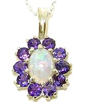 Luxury Ladies Solid 925 Sterling Silver Ornate Vibrant Natural Opal & Amethyst Marquise Pendant Necklace