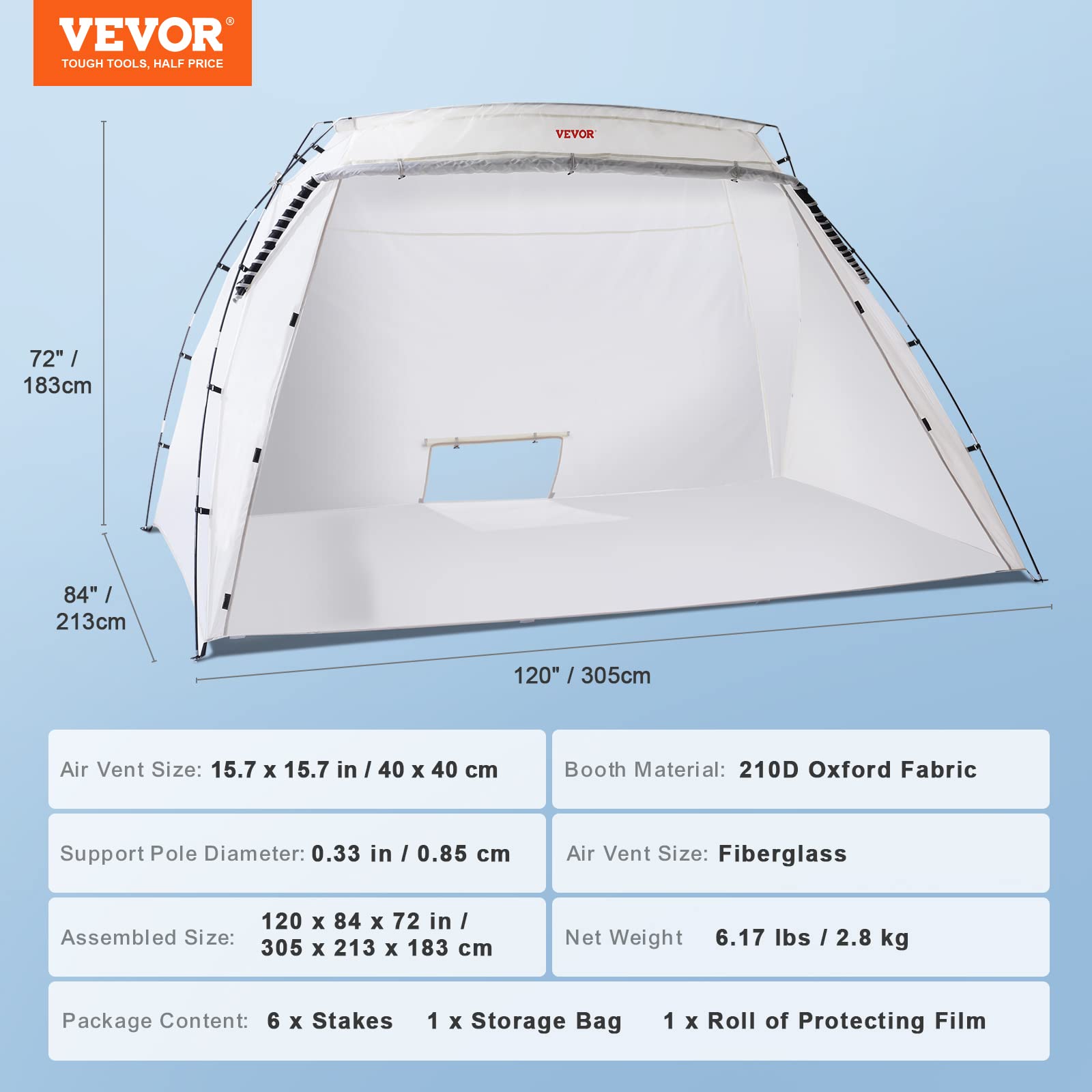VEVOR Portable Paint Booth,10x7x6ft Larger Spray Paint Tent with Built-in Floor & Mesh Screen & Windproof Hooks, Painting Tent Station for Furniture DIY Hobby Tool, Spray Paint Shelter,Extra Large