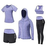 Nesyd Women's 5 Piece Workout Sets Yoga Outfits Sport Running Fitness Exercise Gym Athletic Tracksuits Sportwear Activewear