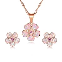 CiNily Heart Opal Jewelry Flower Shapr Pendant Necklace and Stud Earrings Sets for Women Teen Girls Rhodium Plated Hypoallergenic Big Gemstone Stud Earrings and Necklaces
