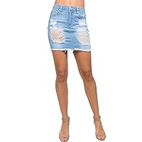 TwiinSisters Women's Destoryed Hem Frayed Side Lace-Up Denim Skirts with Back Pockets Size Small to 3X