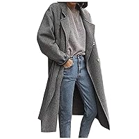 Coats for Women Trendy Warm Breasted Faux Wool Trench Woolen Coats Jackets Lapel Slim Long Overcoat Outwear