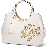 XingChen Women Handbag Patent Leather Flower Pattern Satchel Charm Glossy Purse Metal Grip Structured Shoulder Bag
