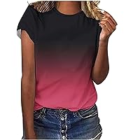 Womens Summer Fashion T-Shirt 2024 Short Sleeve Crewneck Tops Trendy Gradient Color Pullover Tees Loose Tunic Blouses