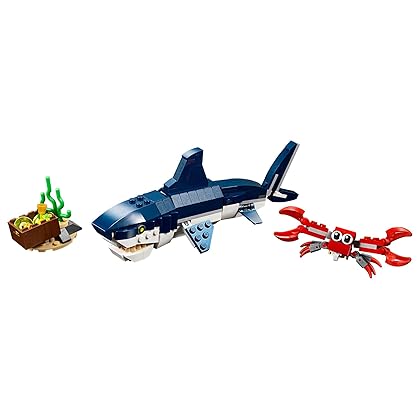 LEGO Creator 3in1 Deep Sea Creatures 31088 Shark, Crab, Squid or Angler Fish Sea Animal Toys, Figures Set, Gifts for 7 Plus Year Old Girls and Boys