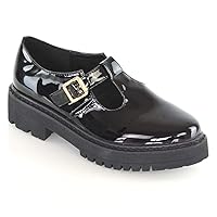 Womens Mary Jane Shoes Ladies T-Strap Buckle Geek Chunky Sole School Shoes