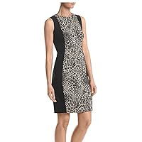 Calvin Klein Women's Leopard-Print Panel Sheath Dress, Black/Khaki, Size 6