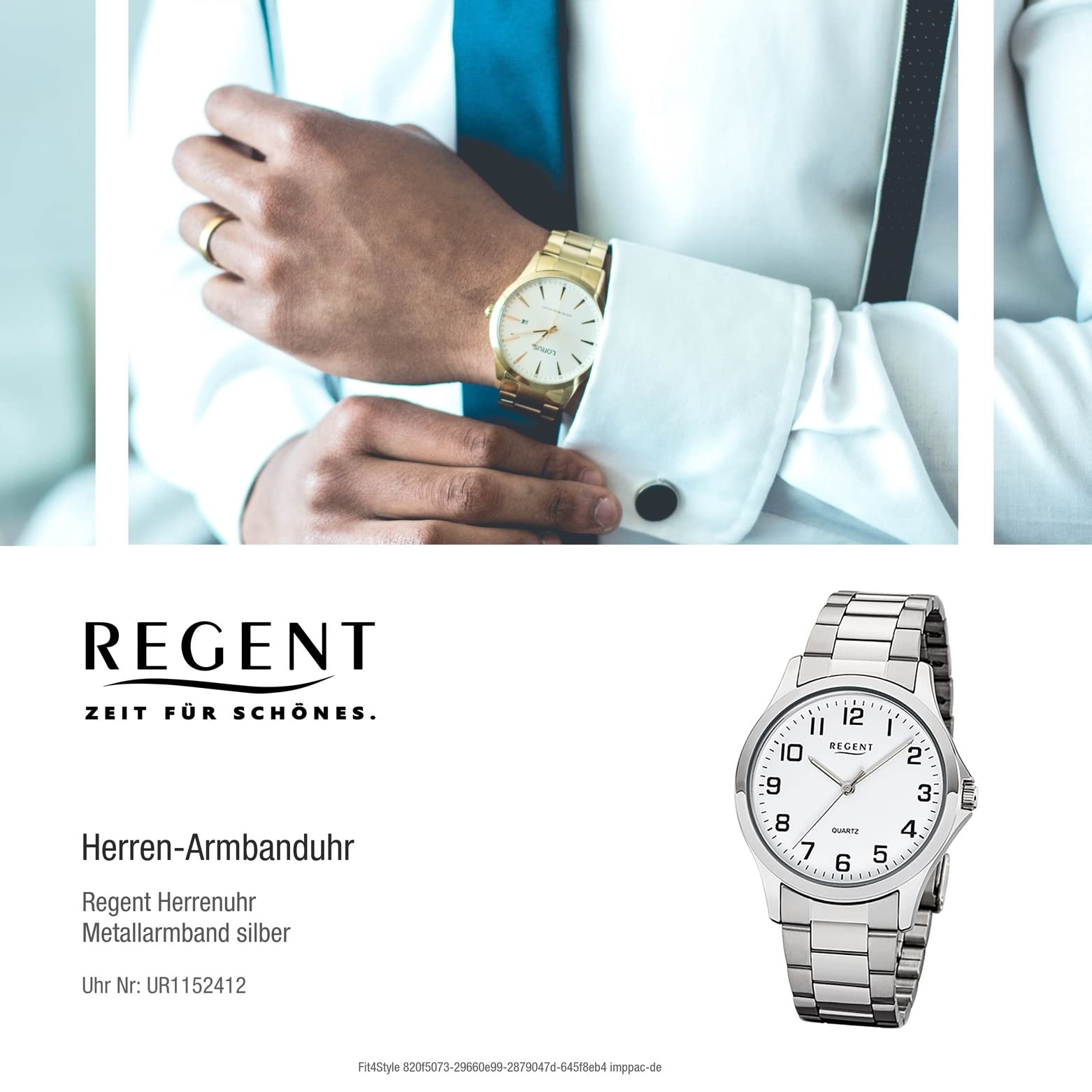 Regent Herren Analog Quarz Uhr mit Edelstahl Armband 11090334