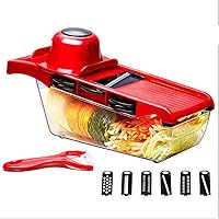 Qiangcui Vegetable Chopper Veggie Fruit Dicer, Mandoline Food Cutter with Storage Box and 6 Interchangeable Blades, for Tomato Potato Cheese Sliver Grater Shredder