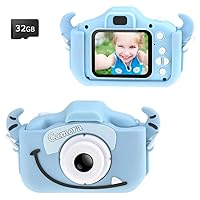 Children Kids Camera, 20MP Digital Dual Camera Rechargeable Shockproof Camcorder Camera with 2.0 Inch Touch Screen,32GB SD Card Included, Ideal Toy for 3-13 Years Old Girls Boys Party Outdoor (Blue)