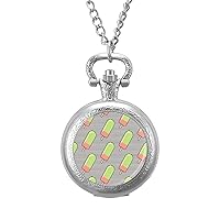 Pink Green Ice Cream Pocket Watch with Chain Vintage Pocket Watches Pendant Necklace Birthday Xmas