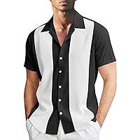 Men's Vintage Bowling Shirt Short Sleeve Button Down Shirt Vintage 1950s Rockabilly Camp Shirt Mens Hawaiian Beach Shirt