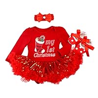 Baby Girls My First 1st Christmas Outfit Romper Tutu Dress + Headband + Shoes Xmas Costume Infant Toddler Eve Clothes