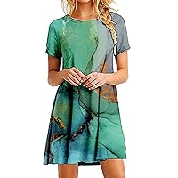 Summer Dresses for Women 2024 Plus Size with Sleeves, Women's Printed Casual Round Neck Loose Fitting Short Sl