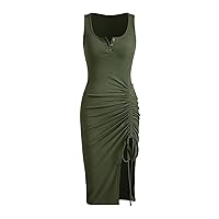 Summer Dresses for Women 2024 Maxi Long Sleeve,Ladies Summer Casual Round Neck Button Threaded Dress Tight Bott