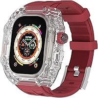 Crystal Transparent Watch Case Sport Silicone Bands，For Apple Watch 49 45 44mm，Rugged Cover Watch Shockproof Protection Accessories，For Iwatch Series 8/7/6/5/4 Replacement Strap