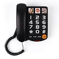 Big Button Phone for Seniors, Landline Phones with Memory Image Button, Landlines Phones for House with Adjustable Volume, Flashing Caller, Suitable for Seniors, Black