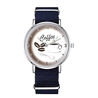 A Cup of Coffee Design Nylon Watch for Men and Women, Hot Drinks Theme Wristwatch, Caffeine Lover Gift