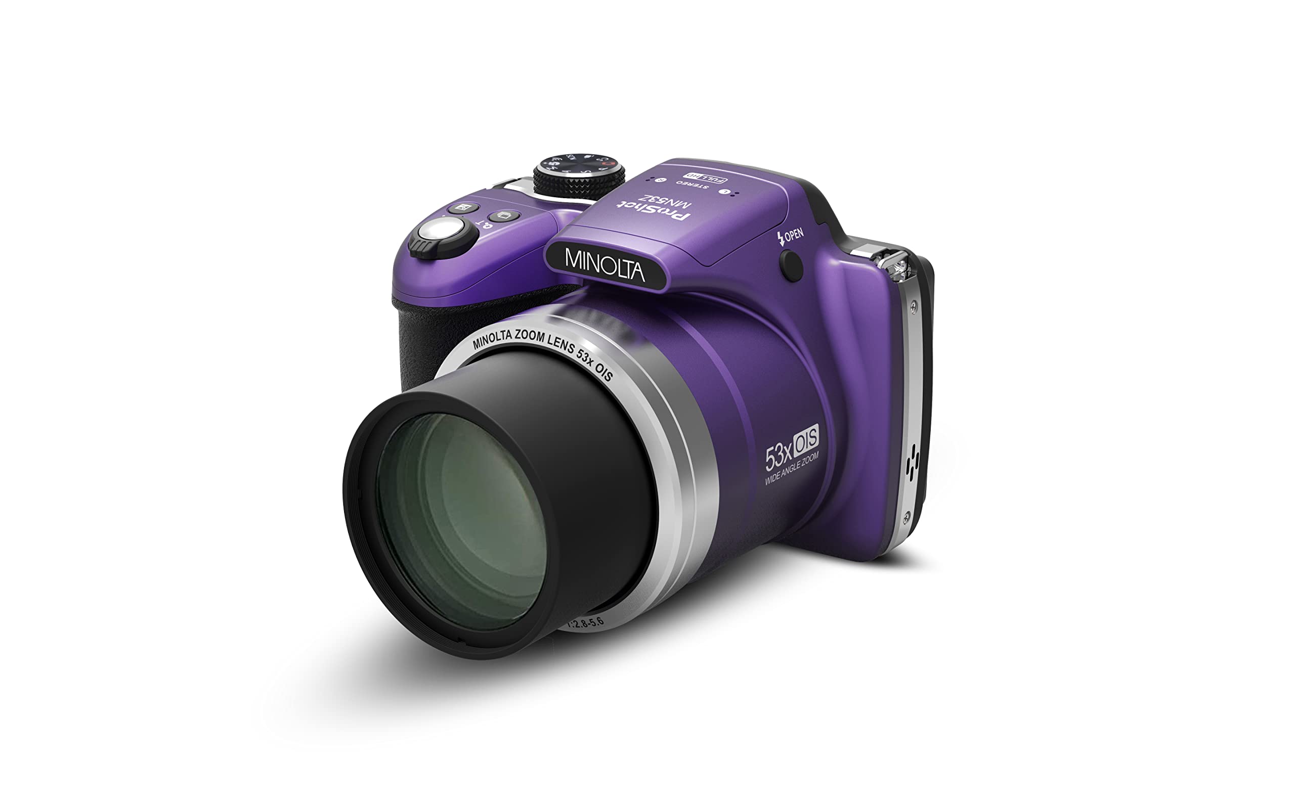 Minolta Pro Shot 16 Mega Pixel HD Digital Camera with 53x Optical Zoom, Full 1080p HD Video & 16GB SD Card, MN53Z, Purple